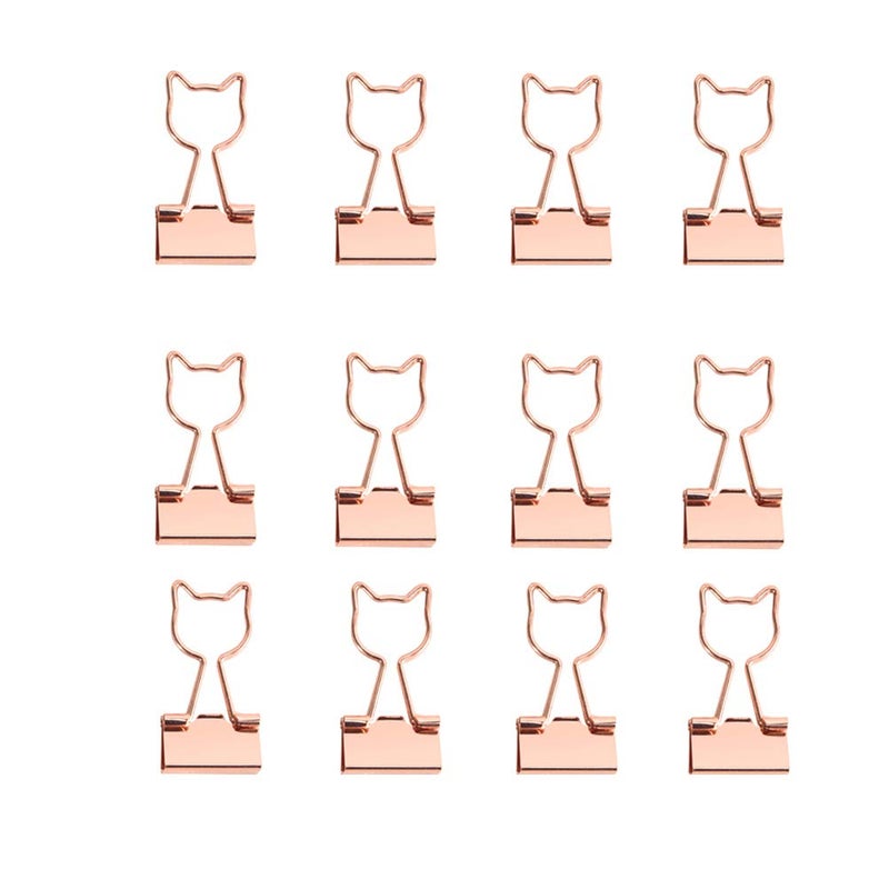 Supfoxer Cat Binder Clips,Rose Gold Cute Metal Binder Clips with Cat Shaped 3/4-Inch Small Office Supplies for Cat Lovers Decor (12Pcs) - Image 3